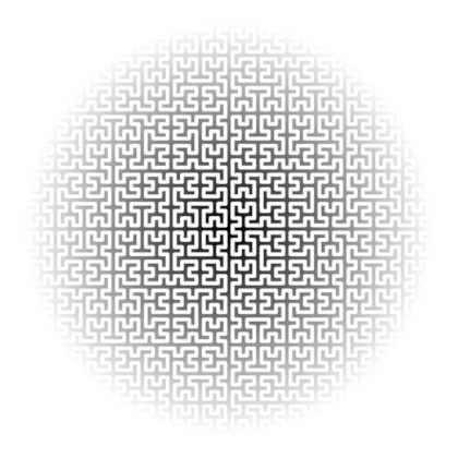 Hilbert Curve. White in black twisting curve in a repeating pattern.
