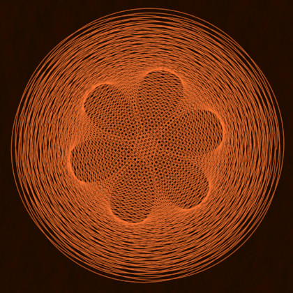 Plot of a parametric equation. Dark background and light brown concentric circles with a flower pattern in the center.
				 Looks a bit like wickerwork.